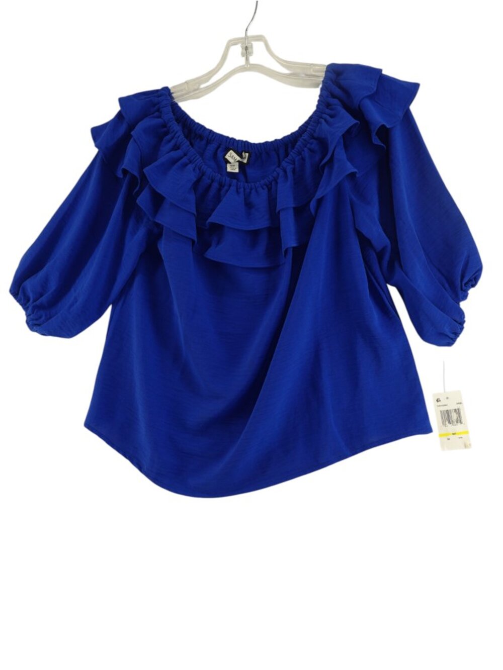 Sam & Jess Ruffle neck blouse in blue size MP NWT